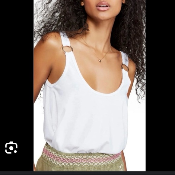 NWT Free People Carly O-ring White Tank Top Size L - Picture 4 of 6